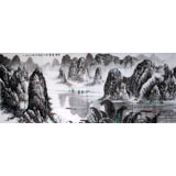 张春奇小八尺漓江山水画《青峰竞秀》