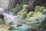 【已售】朝鲜一级画家李哲作品《新平峡谷》