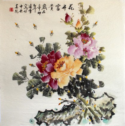 【已售】凌雪四尺斗方画《花开富贵》