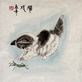 北京美协张春奇小品画《嬉戏》