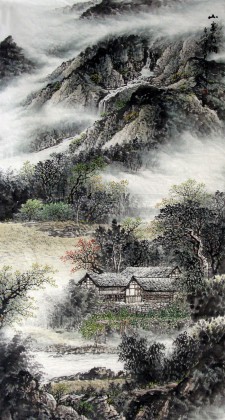 【已售】六尺国画山水《山寨新绿》