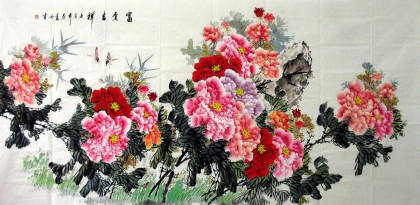 【已售】八尺客厅牡丹图《富贵吉祥》
