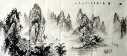 【已售】小六尺水墨山水画《漓江清韵》