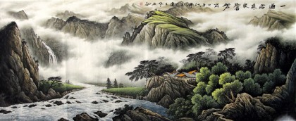【已售】精品八尺山水画《一道飞来泉乡碧》