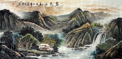 【已售】四尺山水国画《春泉流香》