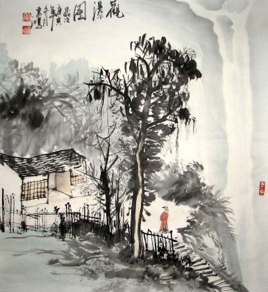 【已售】黄云鸿精品三尺斗方《观瀑图》
