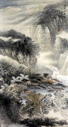 【已售】六尺国画山水《江村幽景图》