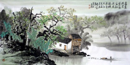 【已售】桂林美协黄云鸿四尺山水画《江天自有涯》