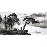 桂林美协黄云鸿四尺山水画《春溪泛舟》