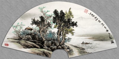 【真作】工芸品　刺繍　扇面山水画　雅やかな和の風景　優雅な日本美術　V160 宮脇賣扇庵《天井画制作120周年特別企画》 木島櫻谷の扇 展