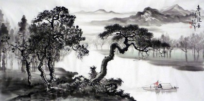 【已售】桂林美协黄云鸿四尺山水画《春溪泛舟》