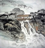 【已售】黄云鸿精品三尺斗方山水《谁家阿妹歌木楼》