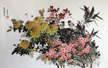 【已售】朝鲜一级画家郑明权双栖图
