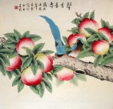 凌雪斗方工笔花鸟《謦香长寿》