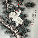 凌雪四尺斗方花鸟画《松鹤延年》