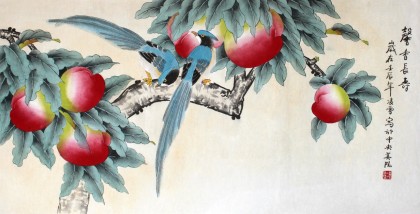 【已售】凌雪三尺工笔祝寿画《謦香长寿》