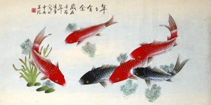 【已售】凌雪三尺工笔鱼《年年有余》