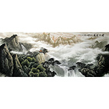 小八尺山水画《云山飞瀑图》