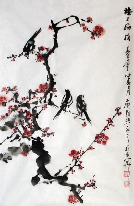 【已售】庾超然四尺三开作品《喜上眉梢》