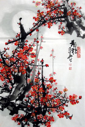 【已售】四尺三开梅花图《香艳》