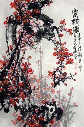 何华贤花鸟梅花图寒梅傲雪- 梅花图- 99字画网