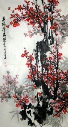 【已售】三尺国画梅花《五福平安图》