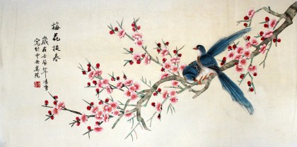 【已售】凌雪三尺工笔花鸟画《梅花报春》