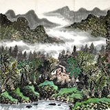 宁良成四尺斗方山水《农家乐》