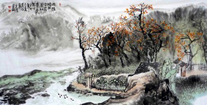 【已售】桂林美协黄云鸿四尺山水画《霜园红叶多》