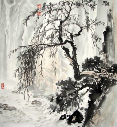 【已售】黄云鸿精品三尺斗方《观瀑图》