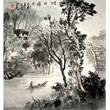 黄云鸿精品三尺斗方《烟雨归舟》