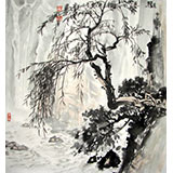 黄云鸿精品三尺斗方《观瀑图》
