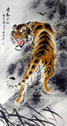 【已售】六尺国画上山虎《啸动千山》