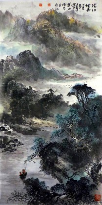 【已售】杨春四尺山水画《清江烟雨》