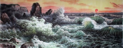 【已售】小八尺朝鲜国画大海《海金刚》