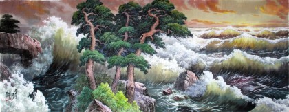 小八尺朝鲜国画大海《松树的波涛》