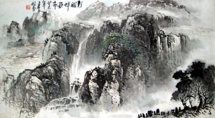 【已售】杨春三尺山水作品《彭祖坪飞瀑》
