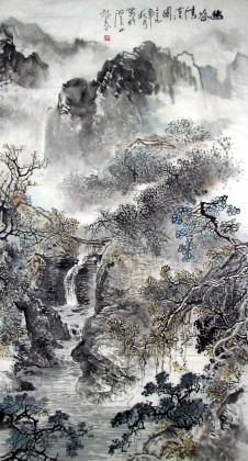 【已售】杨春六尺精品山水《幽谷清溪图》