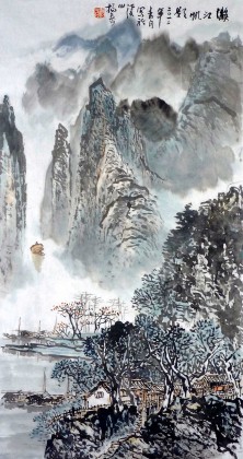 【已售】杨春三尺精品山水《漓江帆影图》