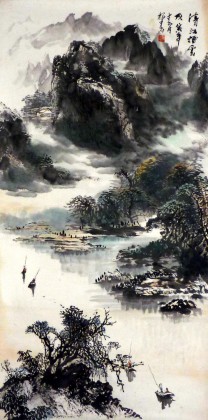 名家杨春四尺精品山水《清江烟云》