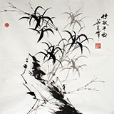 何华贤三尺斗方《竹报平安》