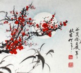 【已售】三尺月夜梅花图《红梅争艳》