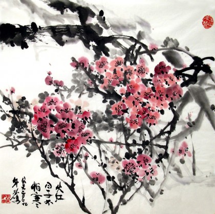【已售】辽宁美协孤鸿三尺精品斗方《火红日子不怕寒》