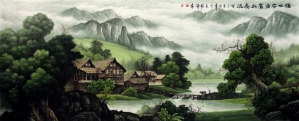 【已售】客厅小八尺风水聚宝盆山水《福地安居富水长流》