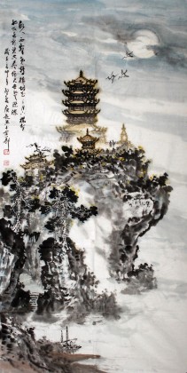 已售黄鹤楼书画院院长庾超然作品月夜黄鹤楼