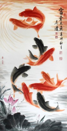 中国画院周升达四尺《富贵久鱼》已裱轴（议价）