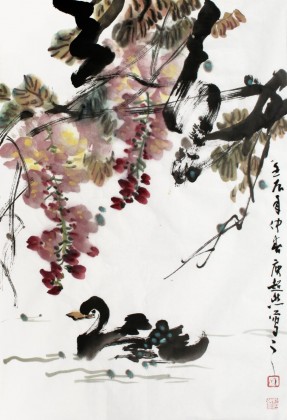 【已售】庾超然四尺三开《鸭戏图》