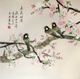 【已售】凌雪四尺斗方花鸟《春花灿漫》
