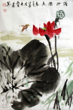 【已售】庾超然四尺三开作品《清池溢香》