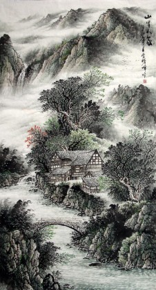 【已售】六尺山水画《山里人家》